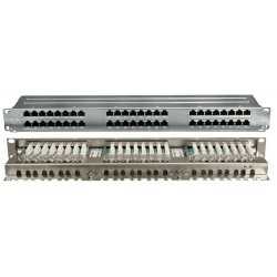 Hyperline PPHD-19-48-8P8C-C5E-SH-110D Патч-панель высокой плотности 19, 1U, 48 портов RJ-45, полный экран, категория 5E, Dual IDC
