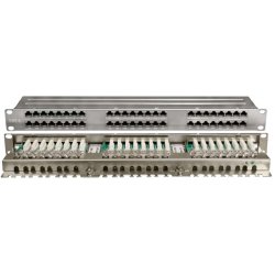 Hyperline PPHD-19-48-8P8C-C6-SH-110D Патч-панель высокой плотности 19, 1U, 48 портов RJ-45, полный экран, категория 6, Dual IDC