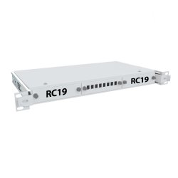 RC19 КСВу-8-1U-19-SC/DLC Кросс оптический 19 выдвижной 1U на 8 портов SC/LC duplex (сплайс кассета с крышкой - 1шт, сменные планки на 8 SC/DLC - 1шт, планки заглушки - 2шт)