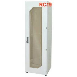 Шкаф серверный телекоммуникационный напольный 19 18U 600x600x988мм (ШхГхВ), передняя дверь стеклянная, цвет серый Ral7035 RL1866G RC19