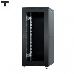 ТЕЛКОМ ТС-27.6.6-СМ Шкаф 27U 600x600x1320мм (ШхГхВ) телекоммуникационный 19 напольный, передняя дверь стекло - задняя дверь металл, цвет черный (RAL9005)