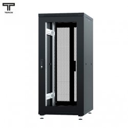 ТЕЛКОМ ТС-27.6.8-С2П Шкаф 27U 600x800x1320мм (ШхГхВ) телекоммуникационный 19 напольный, передняя дверь стекло - задняя дверь перфорация распашная 2-х створчатая, цвет черный (RAL9005)