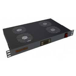Hyperline TRFA-MICR-4F-RAL9004 Модуль вентиляторный 19, 1U, глубиной 170мм, с термостатом и 4-мя вентиляторами, номинальная мощность 35.20 Вт, датчик температуры, кабель питания C13-Schuko 1.8м, цвет черный (RAL 9004)