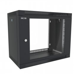 RC19 ШРН-Э-9.35 G-BK Шкаф телекоммуникационный настенный 19, 9U разборный 600х350 мм., дверь стекло, цвет черный RAL 9005