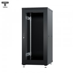 ТЕЛКОМ ТС-22.6.6-СZS.9005М Шкаф напольный 22U 600x600х1098мм (ШхГхВ) телекоммуникационный 19, передняя дверь стеклянная - задняя металлическая панель, цвет черный (RAL9005М) (5 мест)