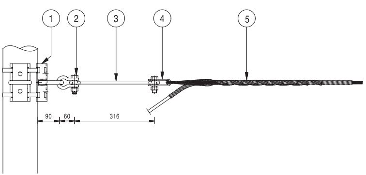 Монтаж натяжных спиральных зажимов на столбовой опоре. С использованием САА 12, СН 16Е, TL 0016, RL 12-300 и комплекта натяжного зажима с коушем.