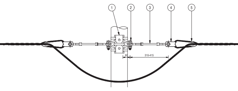 Монтаж натяжных спиральных зажимов на столбовой опоре. С использованием САА 12, CASH. СН 16Е, TL 0016, RL 12-300 и комплекта натяжного зажима с коушем.