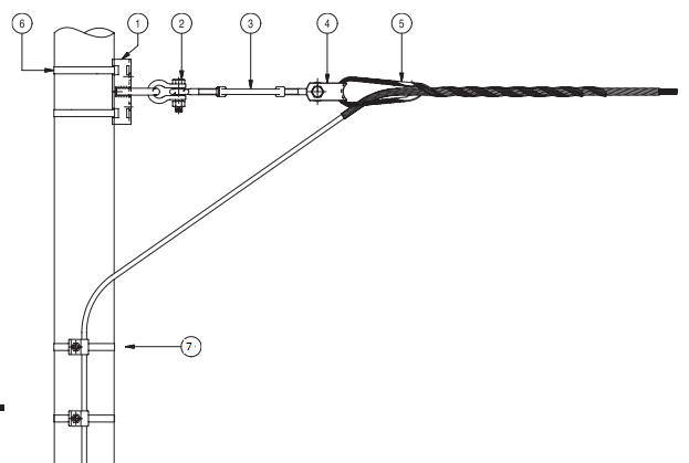 Монтаж натяжных спиральных зажимов на столбовой опоре. С использованием САА 12, СН 16Е, TL 0016, RL 12-300, комплекта натяжного зажима с коушем, F 207, BIC 15 30, EB 650 или BIC 30 50