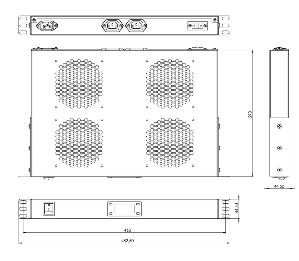 TRFA-MICR-4F-RAL9004 Hyperline габаритные размеры чертеж