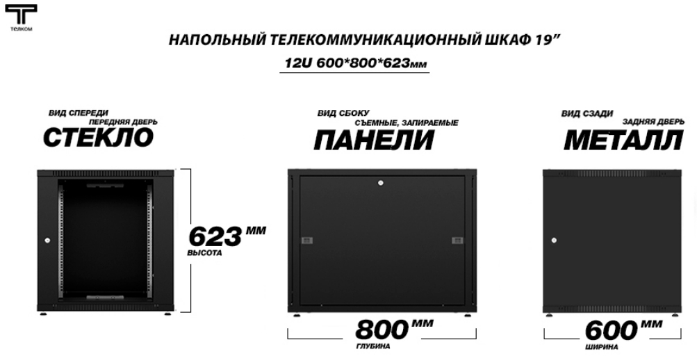 маленький сетевой шкаф высотой 12U и глубиной 800 мм для установки сетевого оборудования