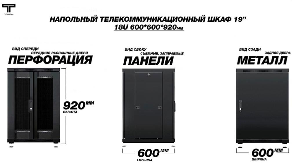 Шкаф 18U 600 600 передняя дверь распашная перфорированная  задняя металл