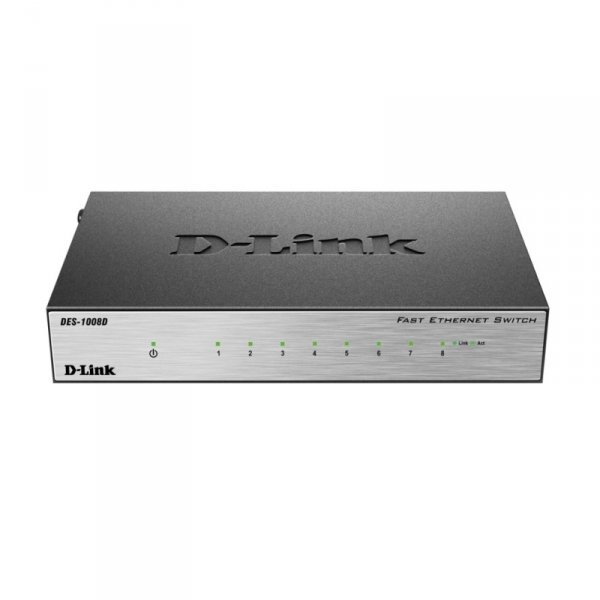 Неуправляемый коммутатор DES-1008D/L2B, 8-port UTP 10/100Mbps Auto-sensing, Stand-alone, Unmanaged, 1K MAC addresses