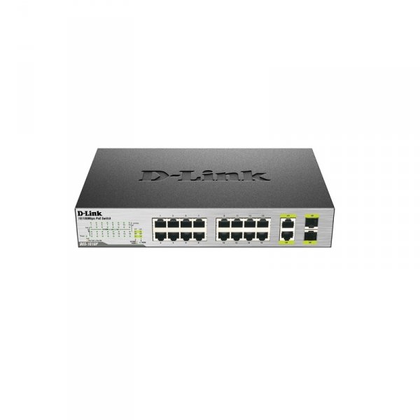Неуправляемый коммутатор DES-1018P/A1A, 8 Ports 10/100 Mbps PoE + 8 Ports 10/100 Mbps + 2 10/100/1000BASE-T/SFP Combo Ports Unmanaged Switch