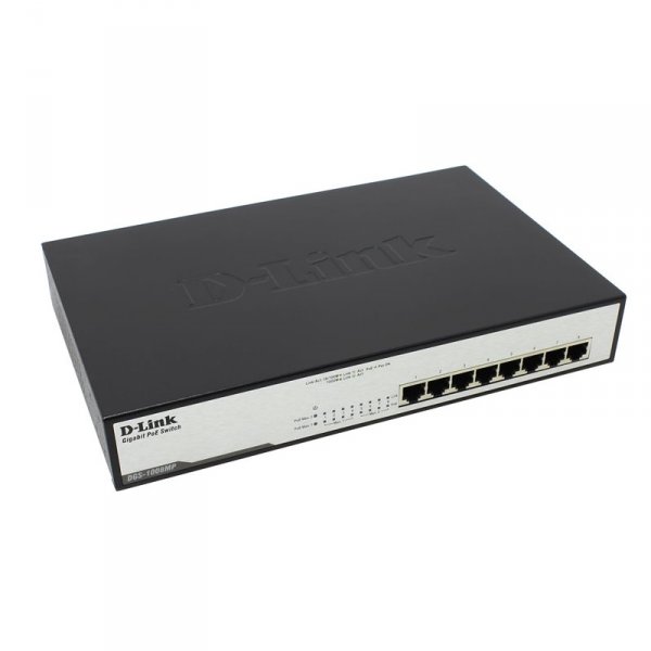Коммутатор неуправляемый DGS-1008MP/A1A, Layer 2 unmanaged Gigabit Switch with PoE and Green Ethernet power save technology