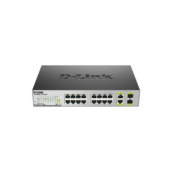 Неуправляемый коммутатор DES-1018MP/A1A, 16 Ports 10/100 Mbps PoE + 2 10/100/1000BASE-T/SFP Combo Ports Unmanaged Switch