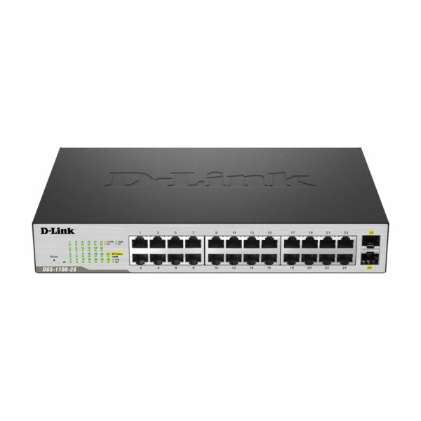 Управляемый коммутатор DGS-1100-24P/ME/B2A, L2 Smart Switch with 24 10/100/1000Base-T ports (12 PoE ports 802.3af/802.3at (30 W), PoE Budget 100 W).8K
