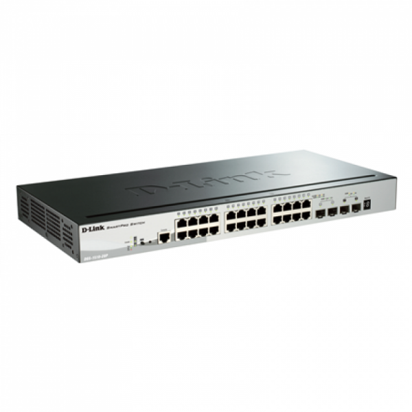 Управляемый коммутатор DGS-1210-28MP/F1A, Gigabit Smart Switch with 24 10/100/1000Base-T PoE ports and 4 Gigabit SFP ports