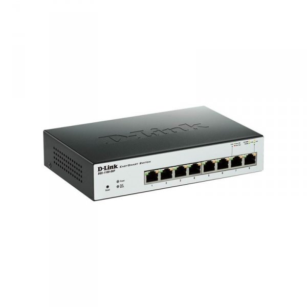 Настраиваемый компактный коммутатор DGS-1100-08P/B1A, L2 Smart Switch with 8 10/100/1000Base-T and (8 PoE ports 802.3af (15,4 W), PoE Budget 64