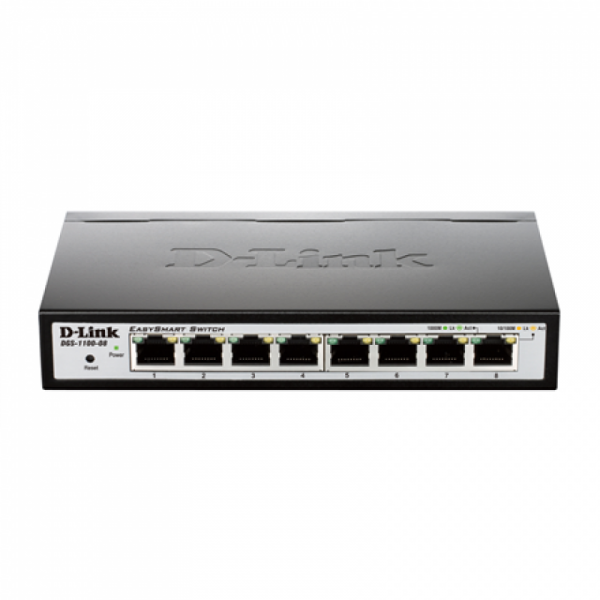 Управляемый коммутатор DGS-1100-08/B1A, L2 Smart Switch with 8 10/100/1000Base-T ports.8K Mac address, 802.3x Flow Control, Port Trunking, Port