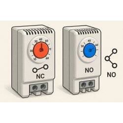 Термостаты с нормально замкнутыми и нормально разомкнутыми контактами для шкафов управления