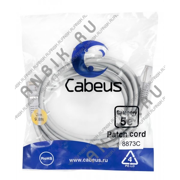 Cabeus PC-FTP-RJ45-Cat.5e-3m-LSZH Патч-корд FTP, категория 5е, 3 м, LSZH, экранированный, серый