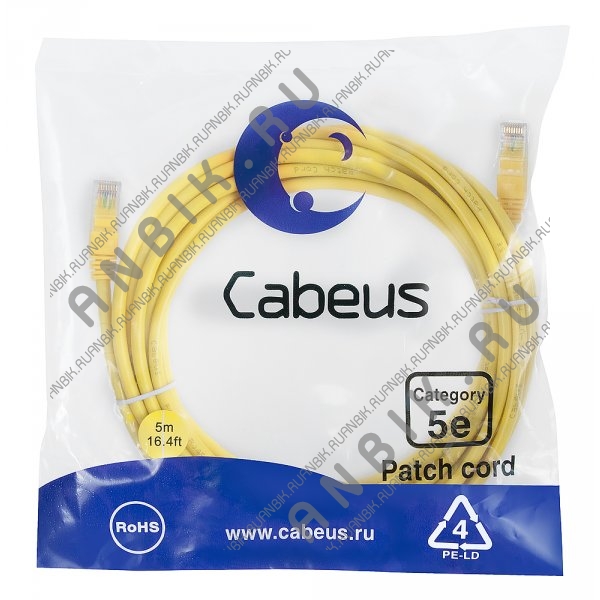 Cabeus PC-UTP-RJ45-Cat.5e-5m-YL-LSZH Патч-корд UTP, категория 5e, 5 м, LSZH, неэкранированный, желтый