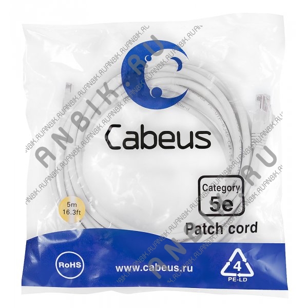 Cabeus PC-UTP-RJ45-Cat.5e-5m-WH-LSZH Патч-корд UTP, категория 5e, 5 м, LSZH, неэкранированный, белый