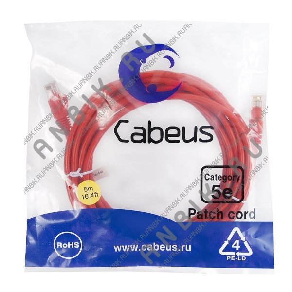 Cabeus PC-UTP-RJ45-Cat.5e-5m-RD-LSZH Патч-корд UTP, категория 5e, 5 м, LSZH, неэкранированный, красный