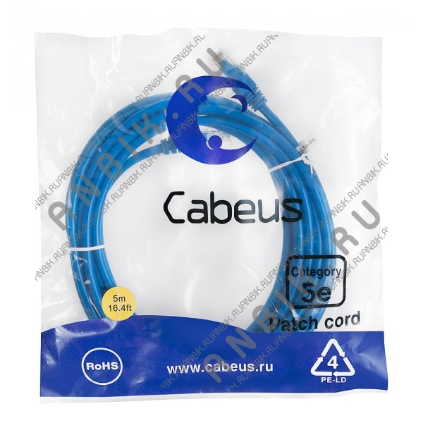Cabeus PC-UTP-RJ45-Cat.5e-5m-BL-LSZH Патч-корд UTP, категория 5е, 5 м, LSZH, неэкранированный, синий