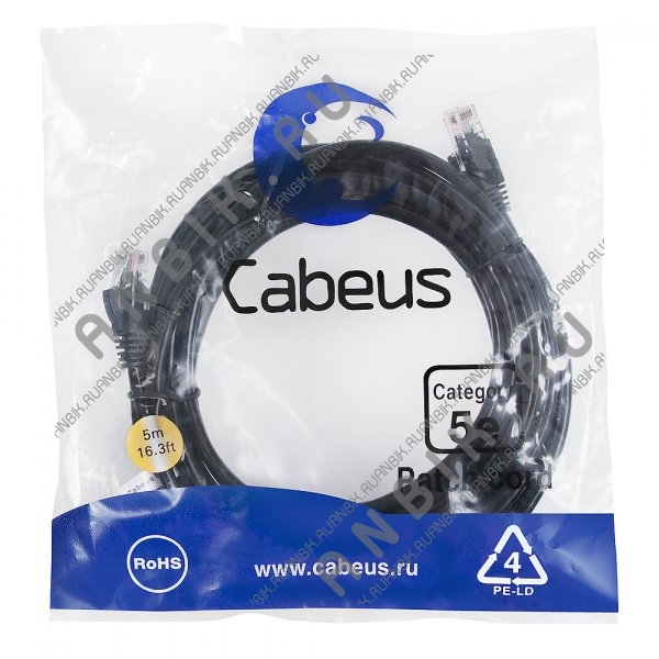 Cabeus PC-UTP-RJ45-Cat.5e-5m-BK-LSZH Патч-корд UTP, категория 5e, 5 м, LSZH, неэкранированный, черный