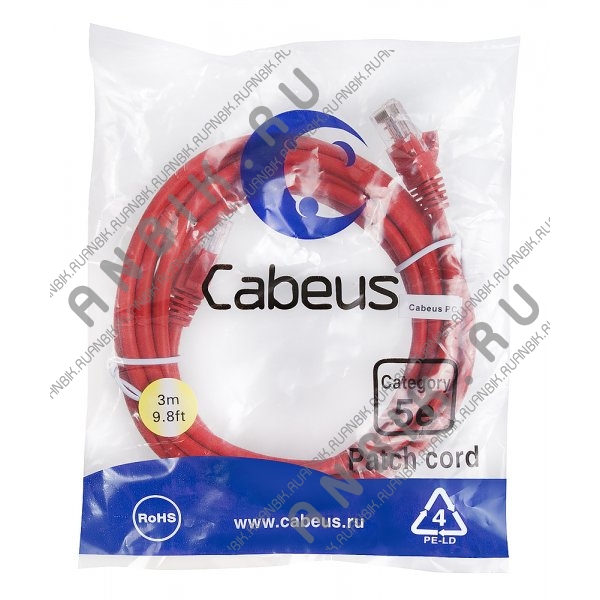 Cabeus PC-UTP-RJ45-Cat.5e-3m-RD-LSZH Патч-корд UTP, категория 5e, 3 м, LSZH, неэкранированный, красный
