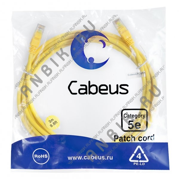 Cabeus PC-UTP-RJ45-Cat.5e-3m-YL-LSZH Патч-корд UTP, категория 5e, 3 м, LSZH, неэкранированный, желтый