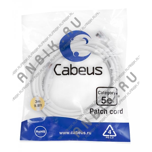 Cabeus PC-UTP-RJ45-Cat.5e-3m-WH-LSZH Патч-корд UTP, категория 5e, 3 м, LSZH, неэкранированный, белый