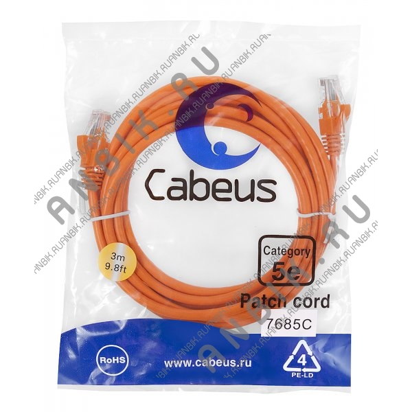 Cabeus PC-UTP-RJ45-Cat.5e-3m-OR-LSZH Патч-корд UTP, категория 5e, 3 м, LSZH, неэкранированный, оранжевый