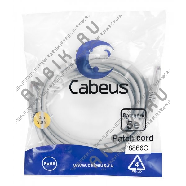 Cabeus PC-UTP-RJ45-Cat.5e-3m-LSZH Патч-корд UTP, категория 5e, 3 м, LSZH, неэкранированный, серый