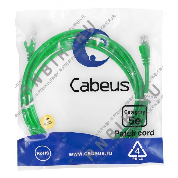 Cabeus PC-UTP-RJ45-Cat.5e-3m-GN-LSZH Патч-корд UTP, категория 5е, 3 м, LSZH, неэкранированный, зеленый