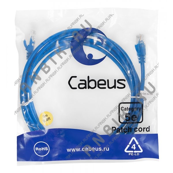 Cabeus PC-UTP-RJ45-Cat.5e-3m-BL-LSZH Патч-корд UTP, категория 5е, 3 м, LSZH, неэкранированный, синий