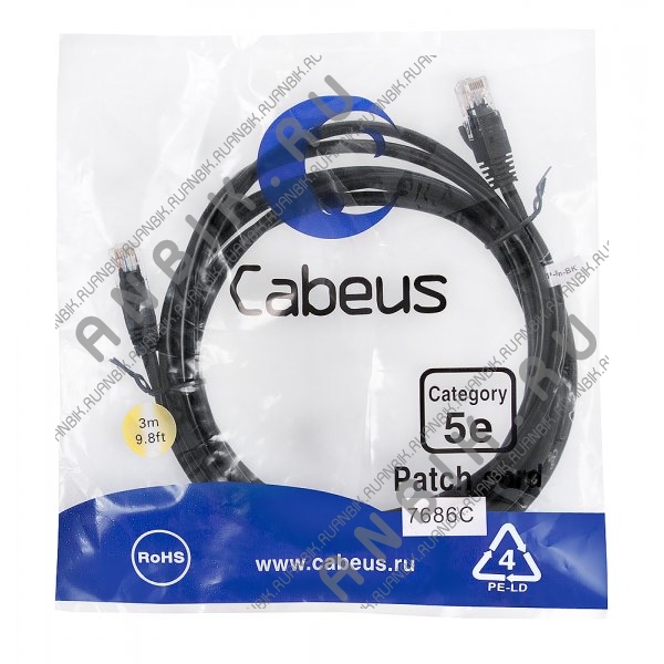Cabeus PC-UTP-RJ45-Cat.5e-3m-BK-LSZH Патч-корд UTP, категория 5e, 3 м, LSZH, неэкранированный, черный
