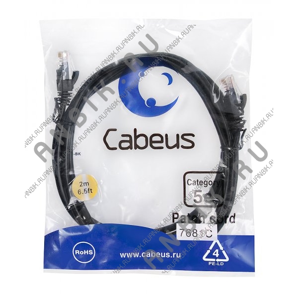 Cabeus PC-UTP-RJ45-Cat.5e-2m-BK-LSZH Патч-корд UTP, категория 5e, 2 м, LSZH, неэкранированный, черный