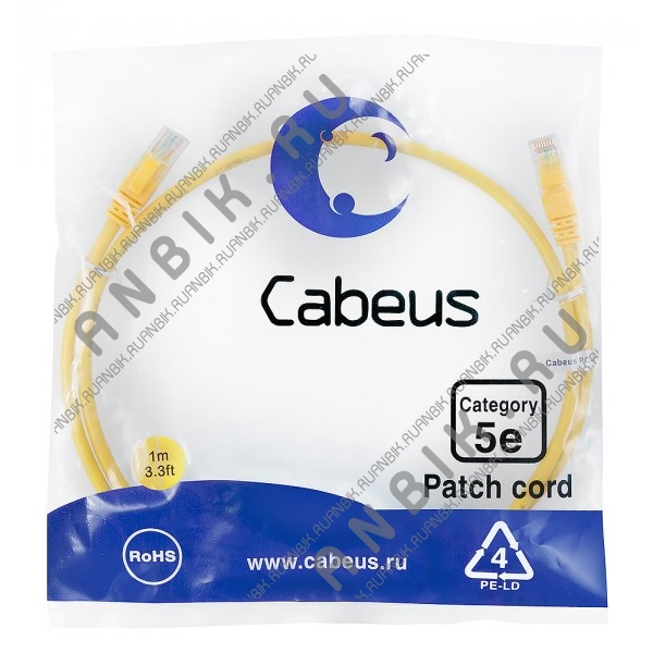 Cabeus PC-UTP-RJ45-Cat.5e-1m-YL-LSZH Патч-корд UTP, категория 5e, 1 м, LSZH, неэкранированный, желтый