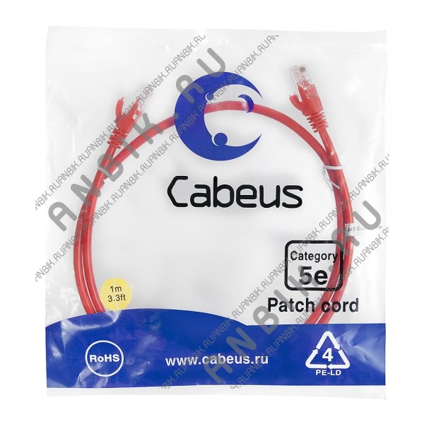Cabeus PC-UTP-RJ45-Cat.5e-1m-RD-LSZH Патч-корд UTP, категория 5e, 1 м, LSZH, неэкранированный, красный