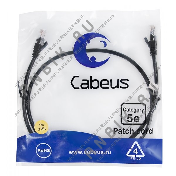 Cabeus PC-UTP-RJ45-Cat.5e-1m-BK-LSZH Патч-корд UTP, категория 5e, 1 м, LSZH, неэкранированный, черный