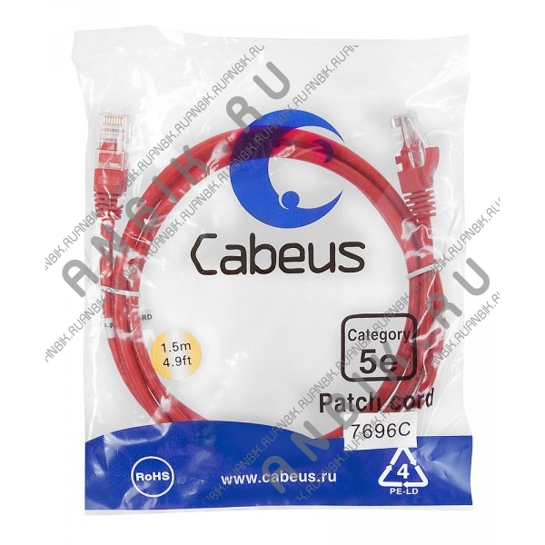 Cabeus PC-UTP-RJ45-Cat.5e-1.5m-RD-LSZH Патч-корд UTP, категория 5e, 1.5 м, LSZH, неэкранированный, красный