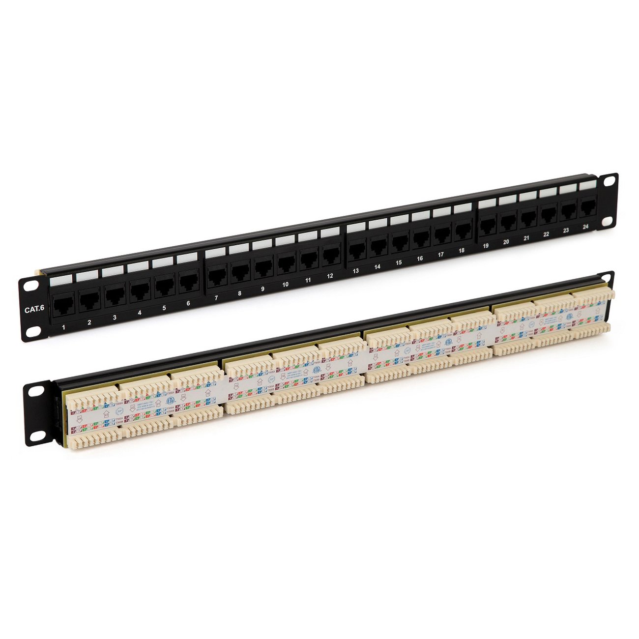 Hyperline PP3-19-24-8P8C-C6-110D Патч-панель 19, 1U, 24 порта RJ-45, категория 6, Dual IDC, ROHS, цвет черный (задний кабельный организатор в комплекте) фото 3