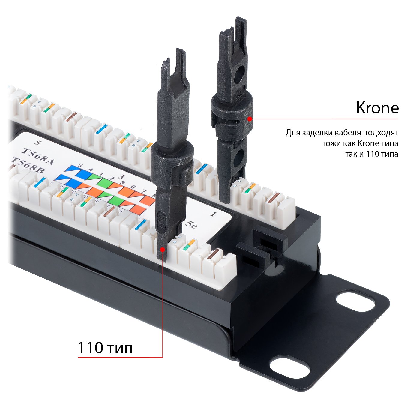 RC19 PPL-24-Cat.5e-Dual-KO Патч-панель 19 1U, 24 порта RJ-45, категория 5e, с задним кабельным организатором, Dual IDC фото 6