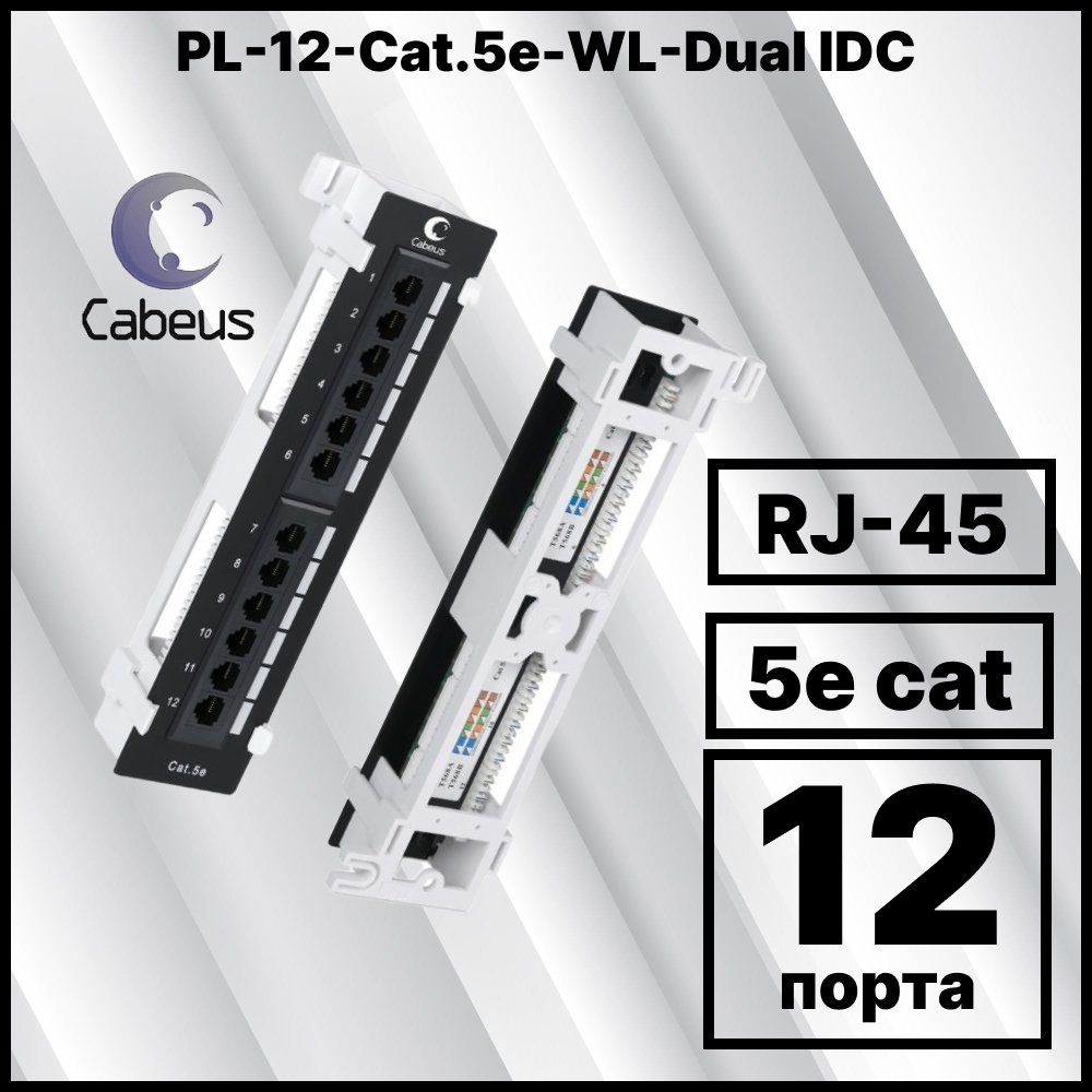 Cabeus PL-12-Cat.5e-WL-Dual IDC Патч-панель настенная, 12 портов RJ-45, категория 5е, с подставкой
