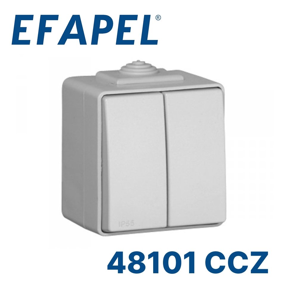 48101 CCZ EFAPEL Двухклавишный проходной выключатель, серый48101 CCZ фото