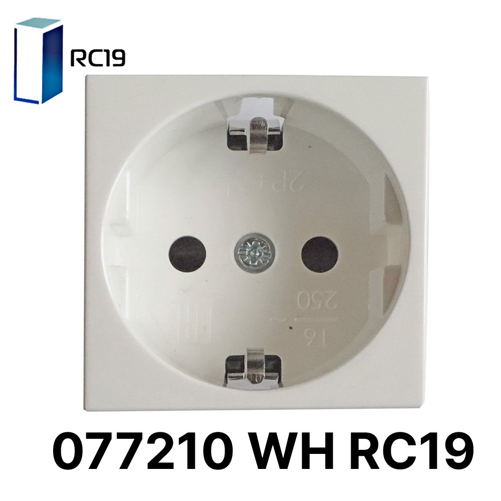 077210 WH RC19 Розетка электрическая 45x45, немецкий стандарт, 2K+3, 16A, со шторками, белая (упаковка 10 шт)