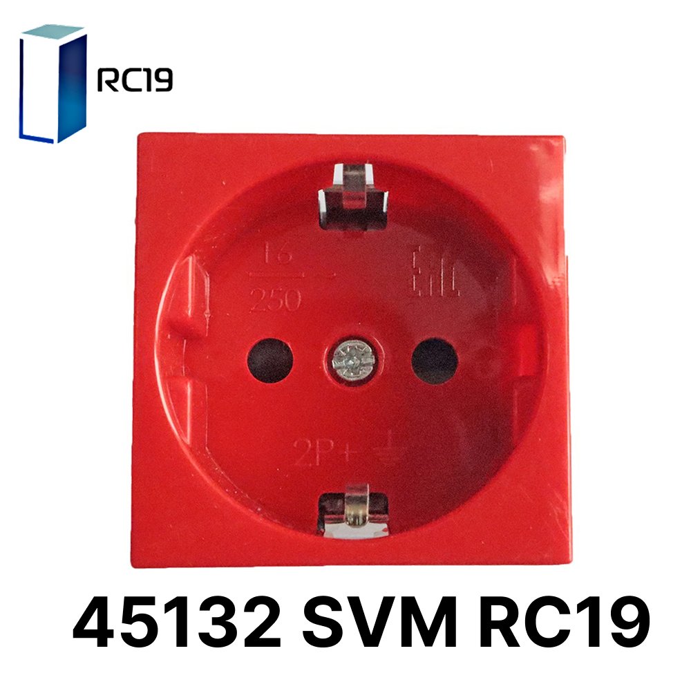 45132 SVM RC19 Розетка электрическая 45x45, немецкий стандарт, 2K+3, 16A, со шторками, красная (упаковка 10 шт)