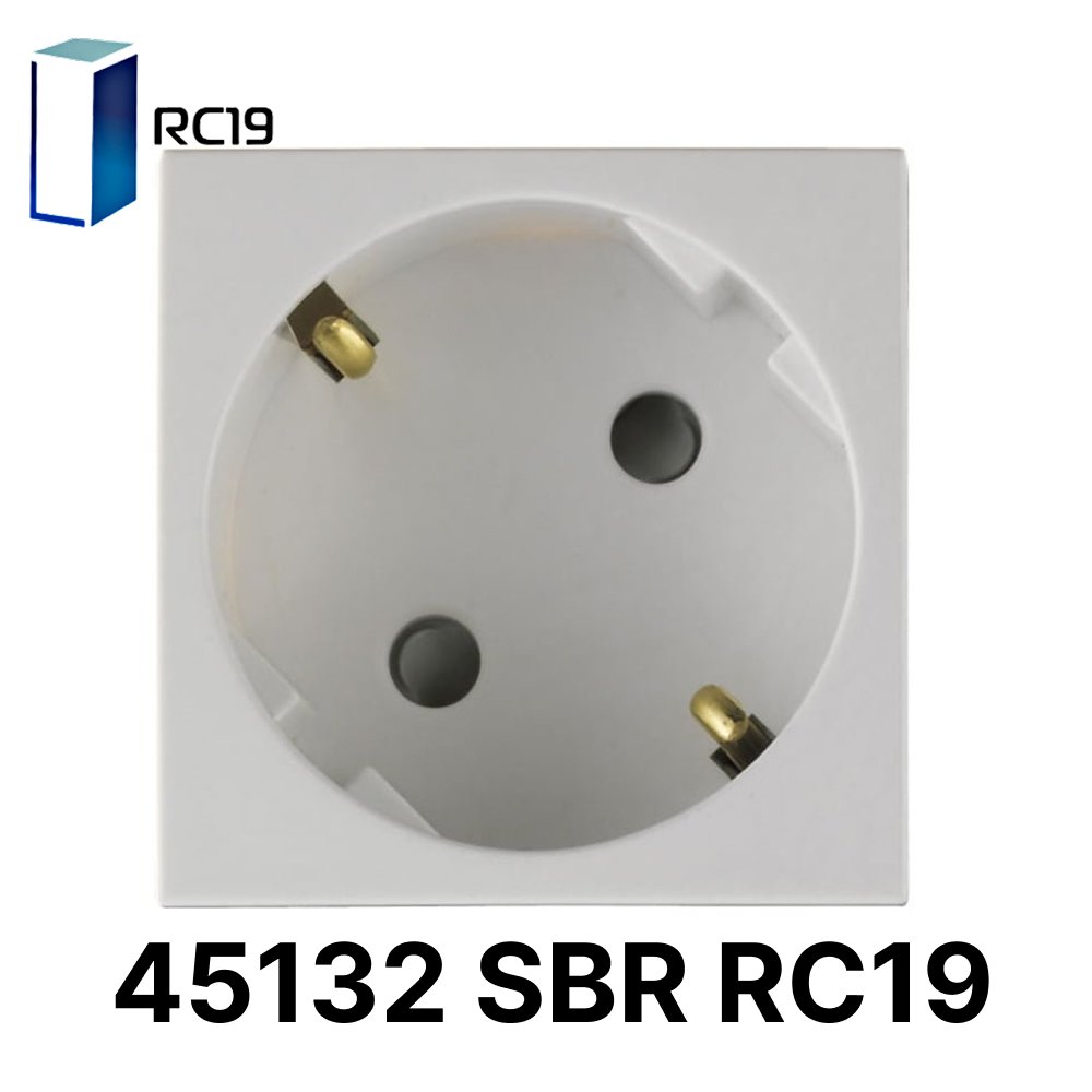 45132 SBR RC19 Розетка электрическая 45x45, нем. ст., 2K+3, 16A, без шторок, белая (упаковка 48шт)
